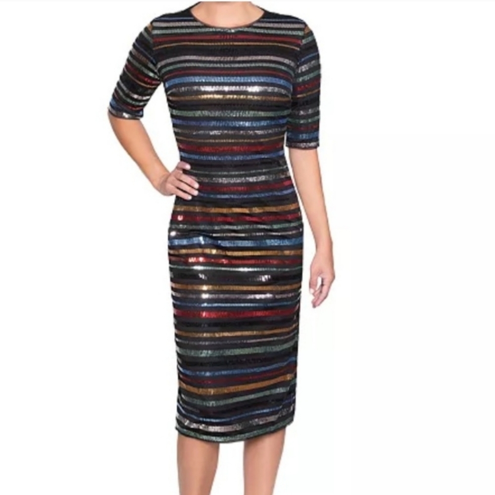 RACHEL Rachel Roy Sequin Striped Midi Dress